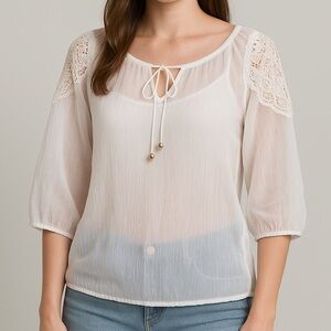 🆕🤍 Lady Dutch White Boho Blouse XS Crochet Lace Vacation Bohemian Cottagecore